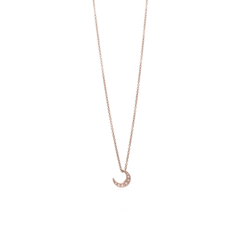 Diamond Crescent Moon Necklace - 14K Rose Gold