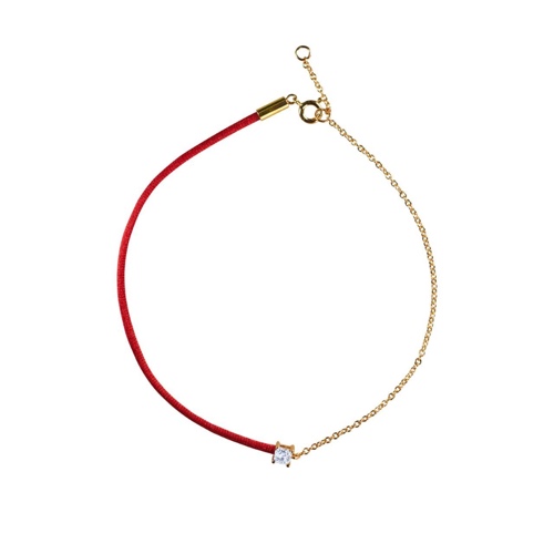 Diamond String Bracelet - Round / Red String Bracelet / 14K Yellow Gold