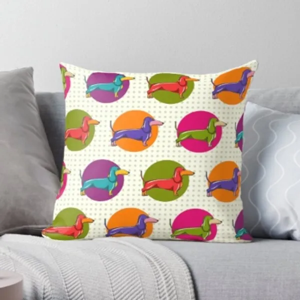 Teckel patern Throw Pillow by Hand-drawn
