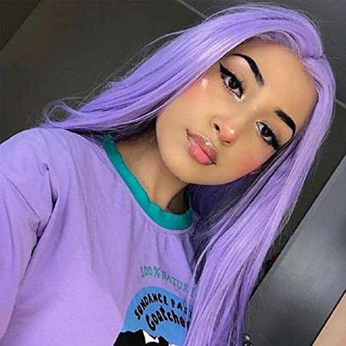 Luwigs Lavender Purple Lace Front Wigs Straight Synthetic Heat Resistant Replacement Wigs Light Pruple High Temperature Fiber Hair Cosplay Daily Wear (22 Inch, Purple,Straight) - 22 Inch - Purple,Straight