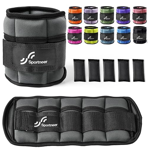 Sportneer Adjustable Ankle Weights 1 Pair 2 4 6 8 10 Lbs Leg Weight Straps for Women Men, Weighted Ankle Weights Set for Gym,Fitness, Workout,Walking, Jogging,1-5 lbs Each Ankle, 1 Pair 2-10 lbs - Dark Gray