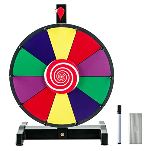 COSTWAY 12"/15" Color Prize Wheel, 10/12 Slots Roulette Spinning Game with Dry Erase Marker and Eraser, Tabletop Win the Fortune Spinner for Party Carnival Tradeshow (12") - 12"