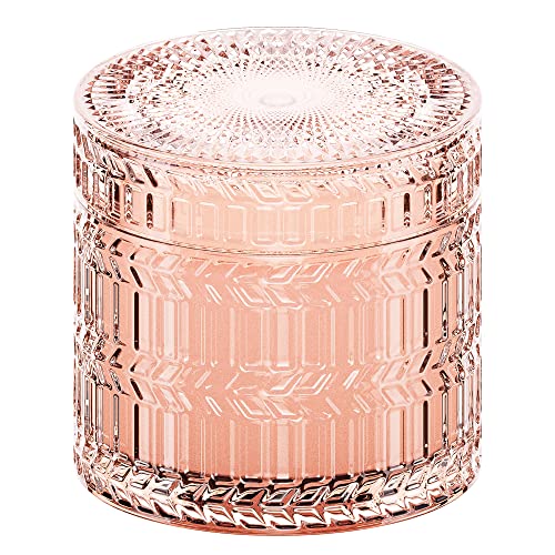 Rose&Sandalwood Scented Candles, 7.4 oz Wood Wick Soy Candles, Long Time Burn time,Pink Glass Jar Decorative Candles, Candles Gifts for Women - Rose & Sandalwood