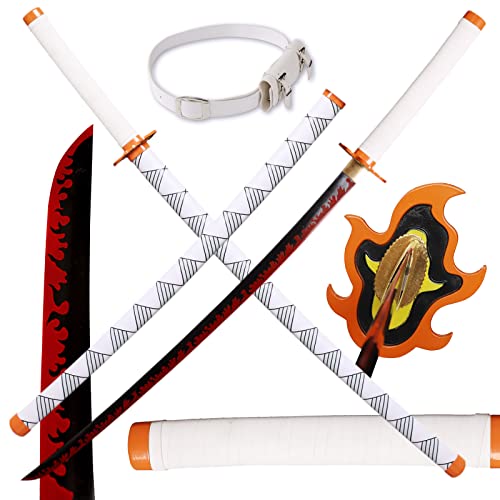 Wuton Demon Slayer Sword Sharp Real Metal Handmade Katana,41 inches 1060 high Carbon Steel,Battle Ready Samurai Swords Full Tang - Rengoku Sword