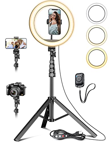 LED Ringlicht mit Stativ Höhe 185 cm, Tupwoon 10" Ringleuchte (2023 Upgrade) 40% Erhöhte Helligkeit, Verstärktes & Breites, Hoch Verdichtetes Aluminiumstativ, für Video, Makeup, Fotografie, TikTok