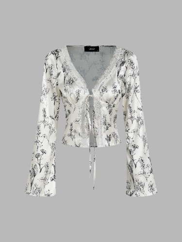 Dark Garden Floral Lace Trim Top