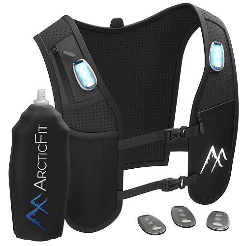 ArcticFit LED Running Vest - Adjustable Unisex Reflective Vest with Phone Holder and Storage - Lightweight and Durable Running Backpack Alternative - Hydration Vest - Black - One Size