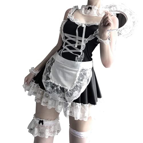Zyimsva Maid Outfit ，Femme Lolita FrançAis Maid Cosplay Costume Maid Dress - Costume de maid - Costume sexy et chaussettes - 40-42