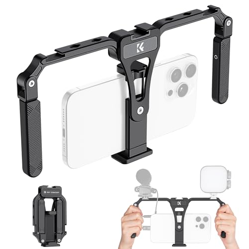 K&F CONCEPT Support vidéo pour smartphone, support vidéo pour téléphone portable avec 3 supports à chaussures froides, cage stabilisatrice, stabilisateur de téléphone portable, support vidéo pour
