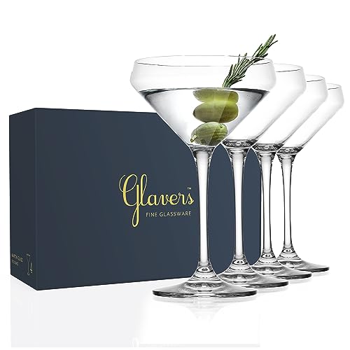 Glaver's Martini Glasses Set of 4 Cocktail Glasses, 10.5 Ounce Stemmed Margarita Glasses, for Bar, Martinis, Cosmopolitan, Gimlet, Elegant Packaging - 4 Count