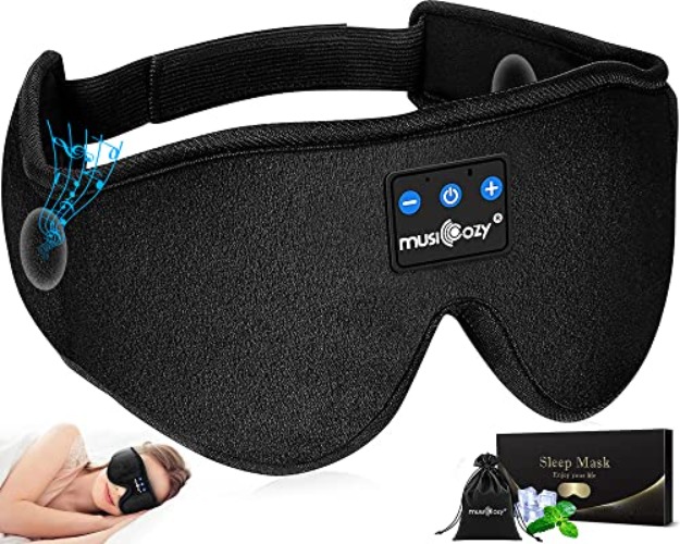 MUSICOZY Sleep Headphones Bluetooth 5.2 Headband Sleeping Headphones Sleep Eye Mask, Wireless Music Earbuds Earphones for Side Sleepers Men Women Air Travel Cool Tech Gadgets Unique - Black