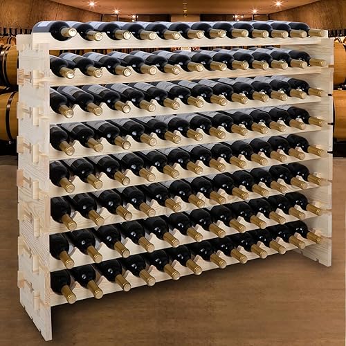 Smartxchoices 96 Bottle Modular Wine Rack Freestanding Floor Wine Holder, Stackable Wine Storage Rack Display Shelves, Solid Wood - Wobble-Free (96 Bottles) - 96 Bottle