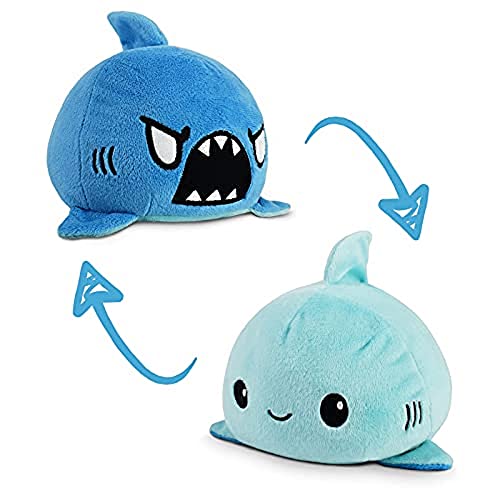 TeeTurtle | The Original Reversible Shark Plushie | Patented Design | Light Blue/Blue | Happy + Rage | Show Your Mood Without Saying a Word! - Blue Shark - Shark Plushie
