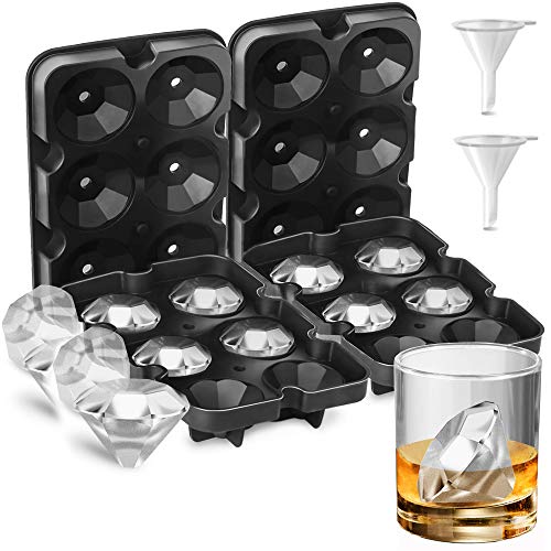 Diamond Ice Cube Molds (Set of 2) Whiskey Ice Cube Tray ，Ice Cube Maker Tray,Diamond Silicone Ice Cube Molds with Lids,Reusable and BPA Free - Six Diamond Pack of 2