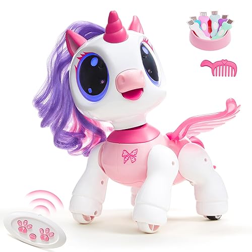 SGILE Unicorn Toy for Girls Robot Pet for Kids Age 3 4 5 6 7 8 Years with Music Dance Walk and Interactive Gesture Sense Program Treats, Preschool STEM Learning Remote Control Toy - pink