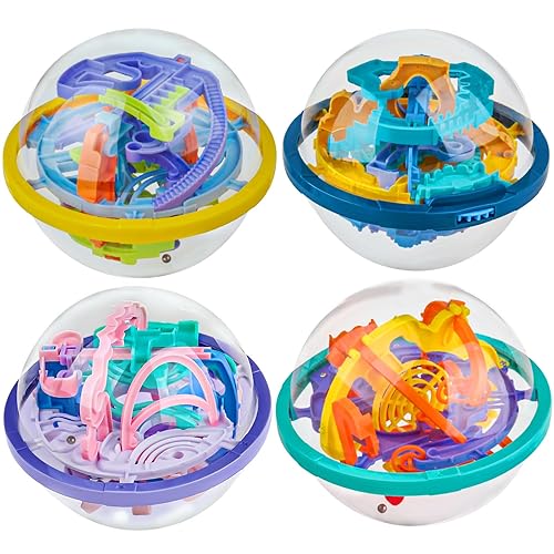 4 Pack 3D Puzzle Ball Brain Games Toy | Puzzle Ball Games for Kids Ages 6 7 8-10 Boys Girls Adults, Brain Teaser Fidget Toys - Magic 3D Maze Ball for Boys Girls Birthday Gifts Classroom Prize - 4p puzzle ball