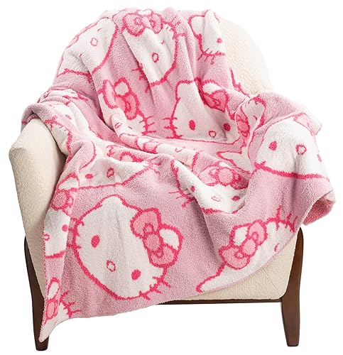 Hello Kitty Feather Knit Fluffy Throw Blanket - Pink Fuzzy Blanket Measures 50 x 60 Inch, Super Soft Lightweight Bedding - Pink - Hello Kitty 02