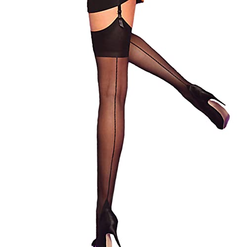 Yummy Bee - Stockings for Suspenders - Sheer Seamed Stockings for Women - Plus Size Stockings 8-18 - M - Black