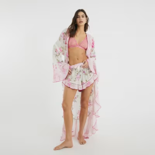 Pink Waterfall Floral Maxi Robe