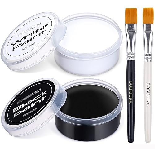 BOBISUKA Blank in the Dark Black + White Oil Face Body Paint Set, Large Capacity Professional Paint Palette Kit with Brushes for Art Theater Halloween Party Cosplay Clown Sfx Makeup for Adults (140g/4.93) - Black & White Paint + Brushes