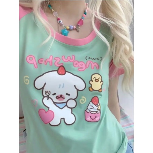 Hungry Lil Pup Tee for Kawaii Fashion Enthusiasts - Green / S (49-55KG)