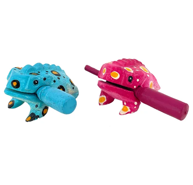 Cozinest Pair Wooden Frogs Guiro Rasp Percussion Instruments Tone Block Thailand Craft Small Wood Frog Musical Instrument 2 Inch (Turquoise and Pink Dots) - Turquoise and Pink Dots