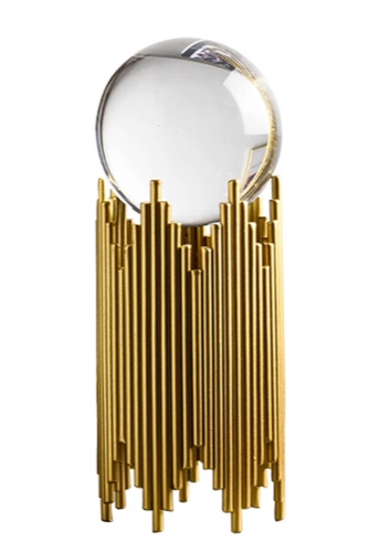 E-isata Modern Abstract Art Crystal Ball with Gold Iron Stand Decorative Ornaments for Living Room Bedroom TV Cabinet Crafts Gifts Office Home Decor (Pipe) - Pipe