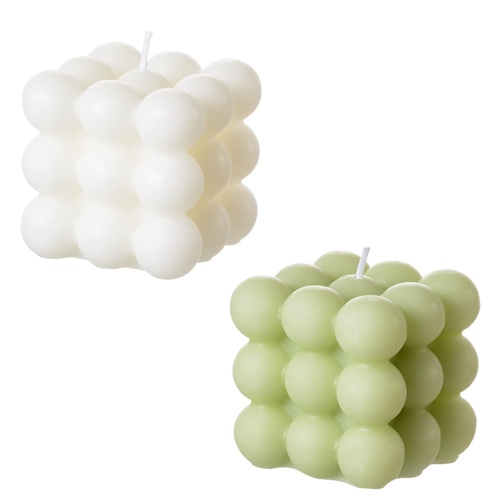ACITHGL Bubble Candle - Cube Soy Wax Candles, Home Decor Candle, Scented Candle Set 2 Pieces, Home Use and Gifting (White+Green) - White+green