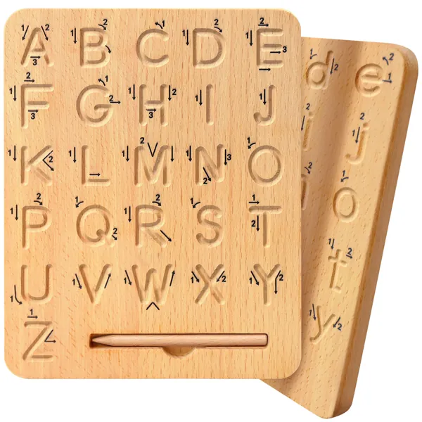 RUIZHUO Wooden Alphabet Tracing Board, Double-Sided Wood Letters Tracing Tool Learning to Write ABC Educational Montessori Toys Game Gift - 0.77 lbs