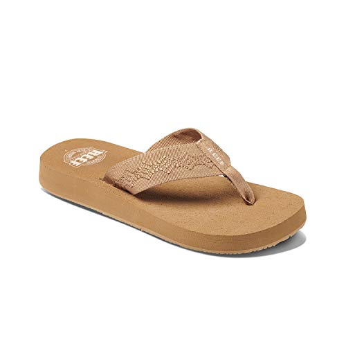 REEF Sandy Women's Beach Flip Flop, Soft Woven Strap Made From 100% Recycled PET - 8 - Tan