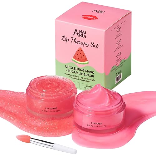 Lip Mask Set, Lip Scrub & Lip Butter, Overnight Lip Treatment Set Enriched With Skin Softening Ceramide & Watermelon and Hydrating Shea Butter, For A Softer & Smoother Pout - Watermelon