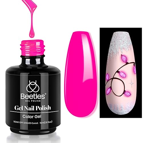 Beetles Hot Pink Gel Nail Polish 15ml 0.5oz Glow in the Dark Pink Neon Gel Polish Soak Off Uv LED Nail Lamp Nail Art Manicure Salon DIY Home for Women Girls - Neon Pink