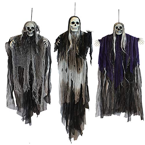 JOYIN 3 Pack Hanging Halloween Skeleton Ghosts Decorations, Grim Reapers for Best Halloween Outdoor Decorations - Horror