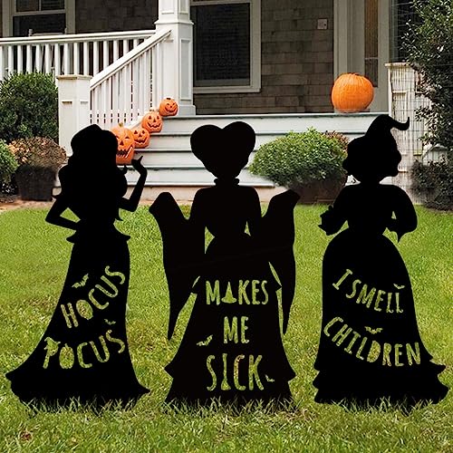 Hocus Pocus Halloween Decorations Outdoor: 3 Extra Large Black Hocus Pocus Witches, Halloween Silhouette Yard Signs with Stakes, Thick Corrugated Plastic, Outside Yard Lawn Decor for Kids Home Party