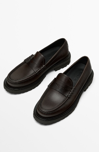 BROWN TRACK SOLE LOAFERS WITH PENNY STRAP