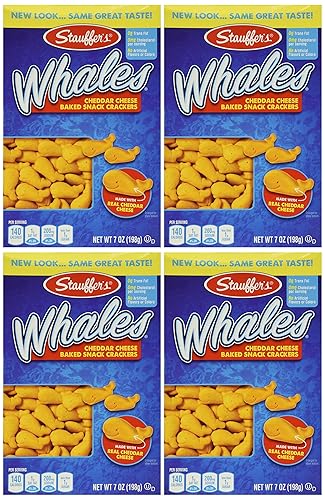 Stauffer's, Whales, Baked Cheddar Snack Crackers, 7oz Box (Pack of 4) - Cheddar - 7 Ounce (Pack of 4)