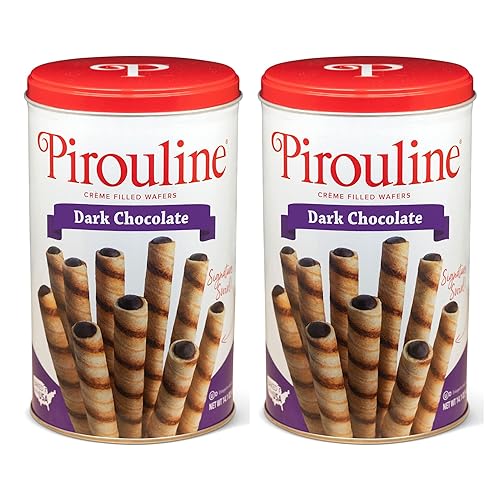 Pirouline Rolled Wafers – Dark Chocolate – Rolled Wafer Sticks, Crème Filled Wafers, Rolled Cookies for Coffee, Tea, Ice Cream, Snacks, Parties, Gifts, and More – 14.1oz Tin 2pk - Dark Chocolate