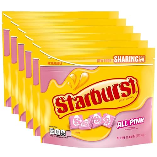 STARBURST All Pink Fruit Chews Chewy Candy Bulk Pack, Sharing Size, 15.6 Ounce (Pack of 6) - All Pink