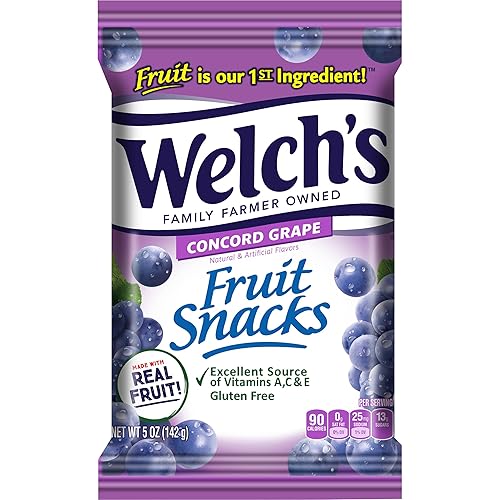 Welch's Fruit Snacks, Concord Grape, Perfect for School Lunches, Gluten Free, Sharing Size Bags, 5 oz (Pack of 12) - Concord Grape - 5 Ounce (Pack of 12)