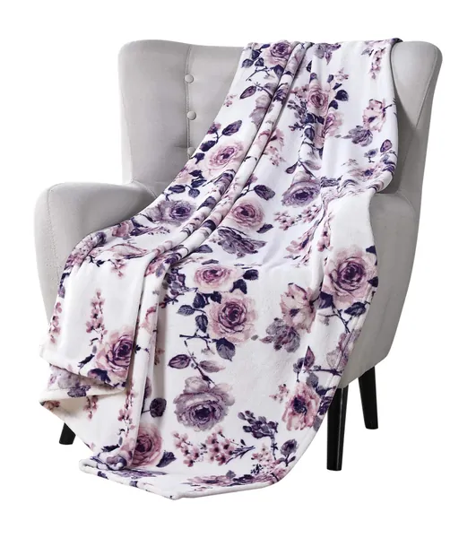 Decorative Throw Blankets: Soft Plush Lively Rose Floral Accent for Couch or Bed, Colored: Blush Pink Purple Navy Blue Grey White