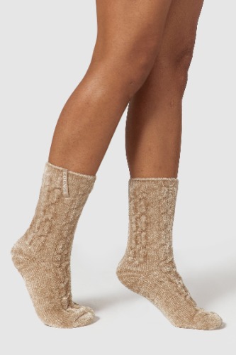 Chenille Knitted Socks - Mink | M-L