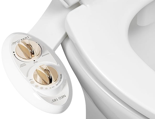 LUXE Bidet NEO 185 - Self-Cleaning, Dual Nozzle, Non-Electric Bidet Attachment for Toilet Seat, Adjustable Water Pressure, Rear and Feminine Wash (Gold) - Gold