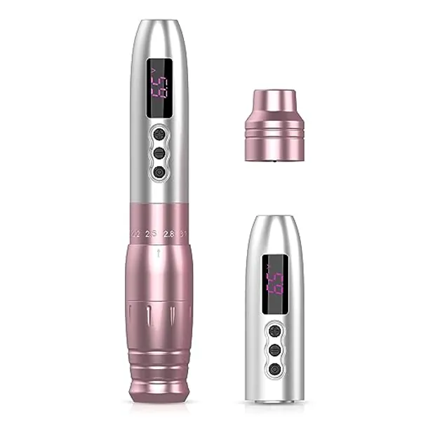 EZ Wireless Tattoo Machine - 6 Strokes 2.0mm-3.3mm Permanent Makeup Tattoo Pen Machine with Extra 1000mAh Battery Power SMP Rotary Tattoo Gun for Tattoo Artists and Beginners (LOLA AIR PRO Pink)