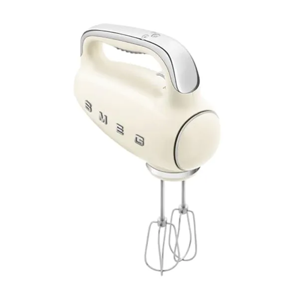 Smeg HMF01CRUK Hand Mixer with Turbo Function, 3 Attachments, LED Display, Retro 50's Style, 250W, Cream