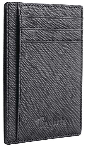 Travelambo Front Pocket Minimalist Leather Slim Wallet RFID Blocking Medium Size - Black Cros