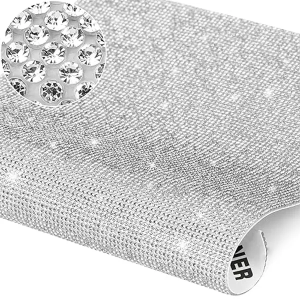 YGMONER 9.4 x 8 Inch Bling Car Trim Self-Adhesive Rhinestone DIY Decoration Sticker Car Accessories for Women, Car Bling Interior Exterior Decoration (Small 9.4 x 8, Silver)