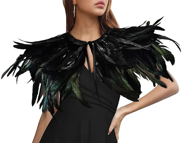 HOMELEX Black Witch Feather Collar Crow Shawl Costume Halloween Swan Wings Accessories Cape for Women