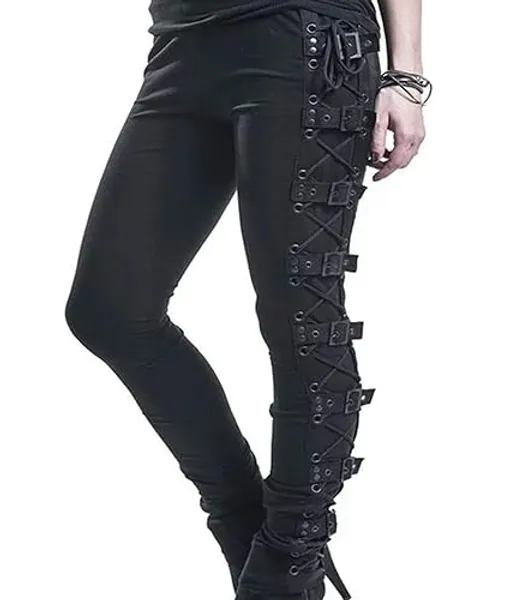 xxxiticat Women's Sexy Black Satin Side Lacing Solid Pants Long Bodycon High Waist Bandage Slim Thick Lace Up Leggings