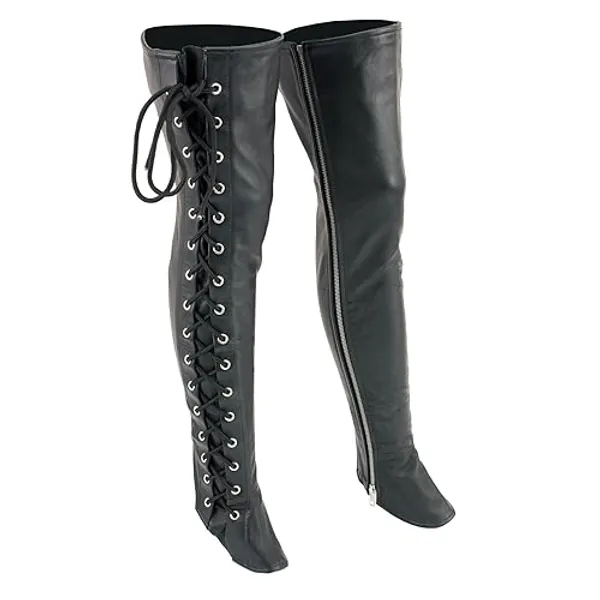 Milwaukee Leather LKL6760 Women's Black Thigh High Leather Side Lace Leggings
