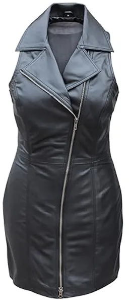 New Genuine Soft Sexy Lambskin Leather Women Designer Ladies Dress